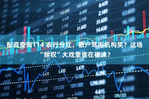 配资查询114 农行分红，散户骂街机构笑？这场“除权”大戏里谁在裸泳？